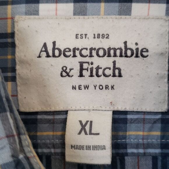Abercrombie and Fitch Shirt Mens XL Cotton Blue White Plaid Muscle Button Down - Picture 2 of 10